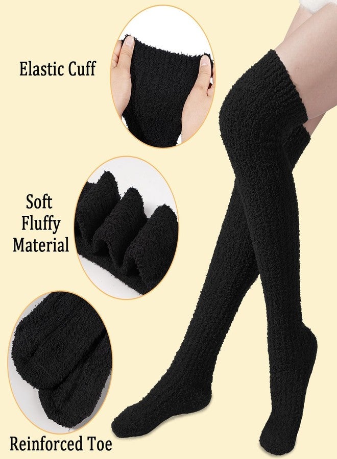 Abodhu Thigh High Socks for Women Fluffy Over Knee Socks Fuzzy Warm Long Soft Leg Warmers Coral Fleece Plush Sock - Image 4